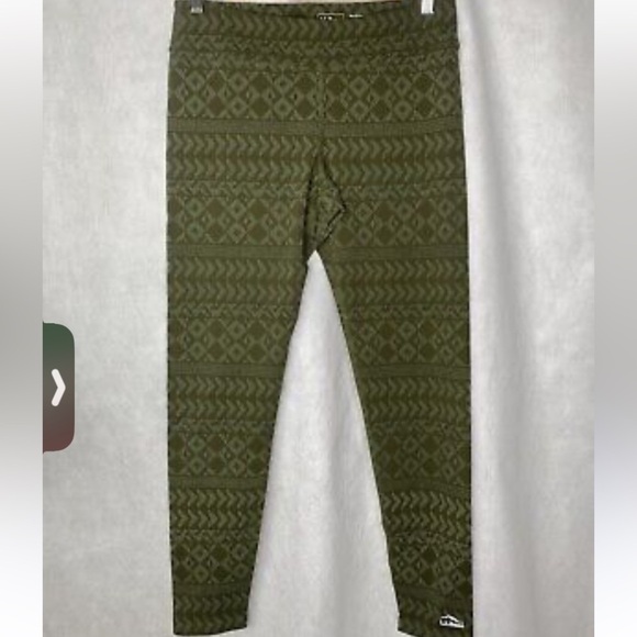 LL Bean Olive Green Patterned Leggings Medium - Picture 1 of 5